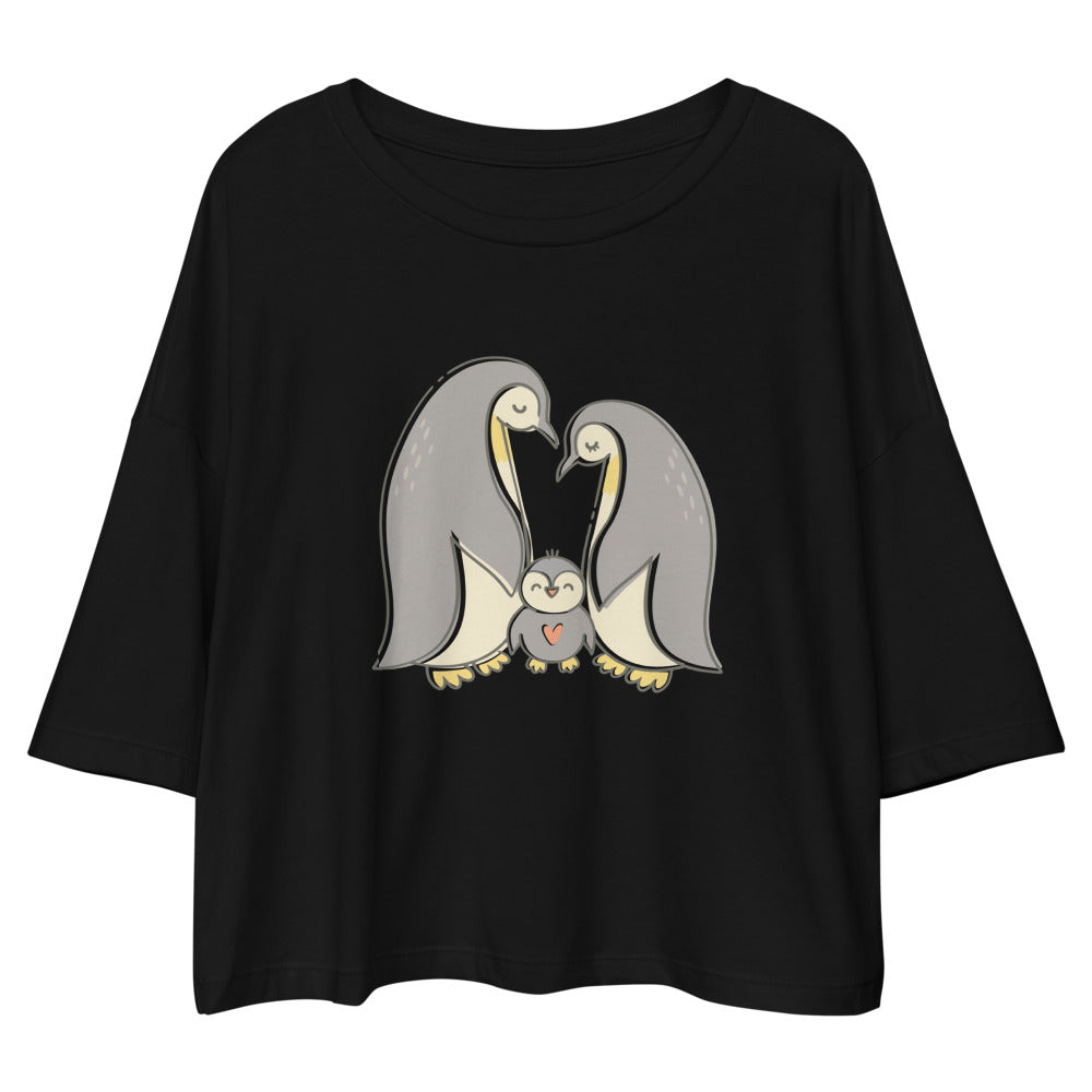 Penguin Family Crop Top Black